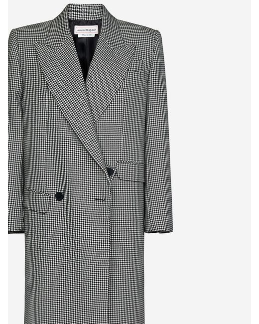 Alexander McQueen Gray Houndstooth Asymmetrical Coat