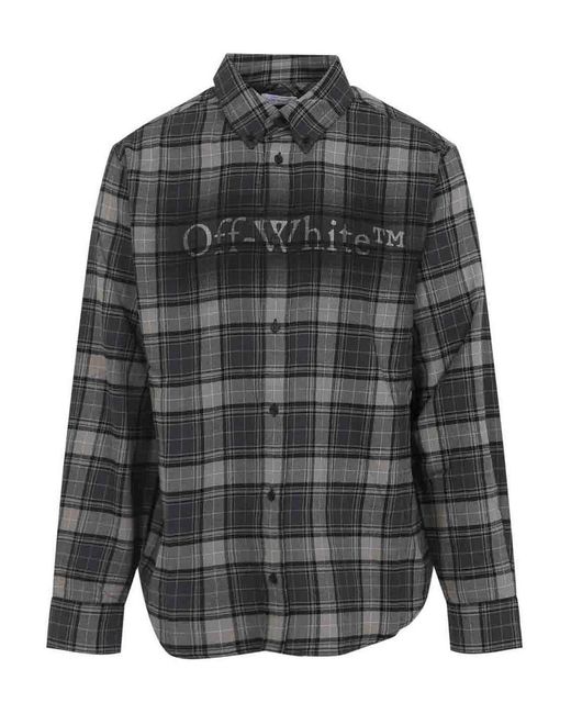 Off-White c/o Virgil Abloh Gray Off Spray Book Check Flan Reg Shirt for men