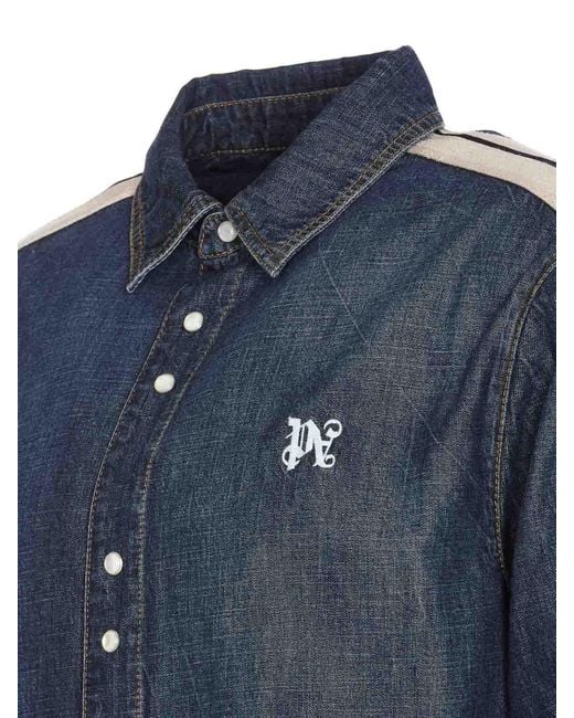Palm Angels Blue Monogram Denim Track Jacket for men
