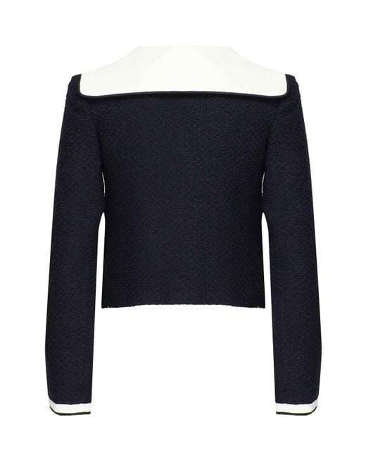 Self-Portrait Blue Boucl Jacket With Contrasting Collar