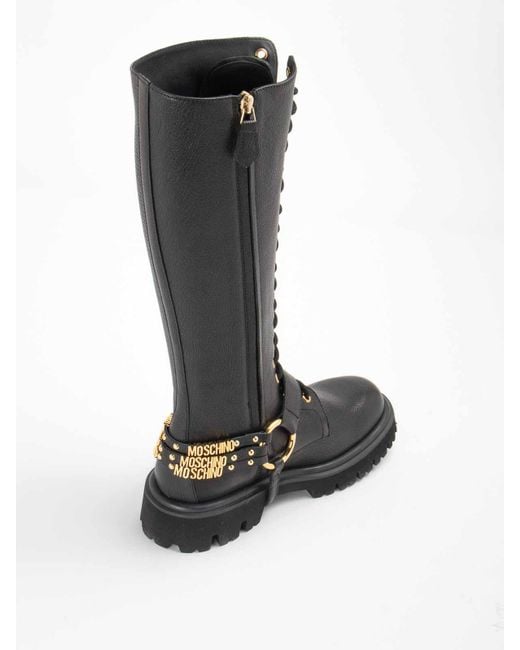 Moschino Black Maxi Metal Back Logo Ankle Boots