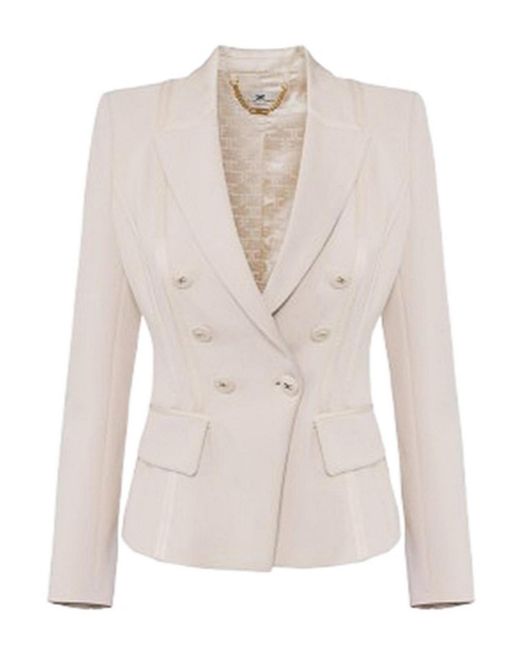 Elisabetta Franchi White Crepe Jacket With Satin Details