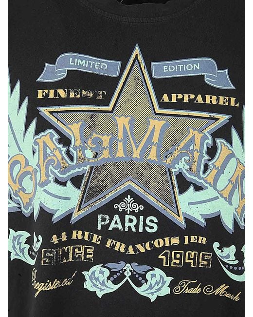 Balmain Black Western Print T-Shirt Straight Fit for men