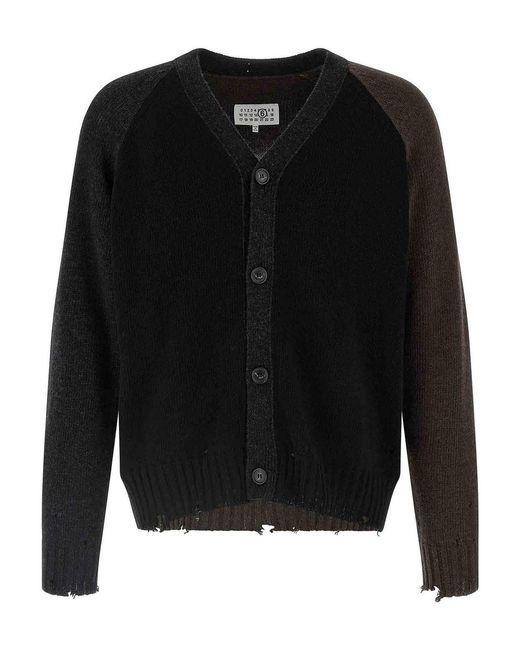 MM6 by Maison Margiela Black Two-Tone Suede Patch Cardigan for men