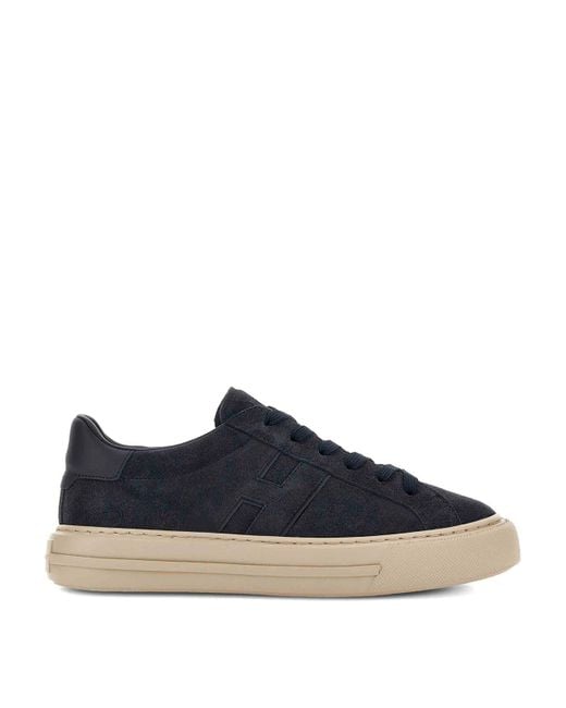 Hogan Blue Low-Top Suede Sneakers With Contrast Rubber Sole for men