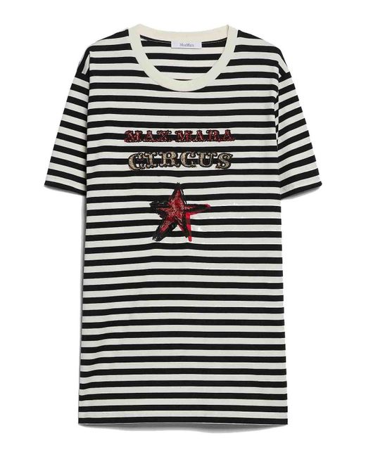 Max Mara Black Kaki Oversized Striped Cotton T-Shirt