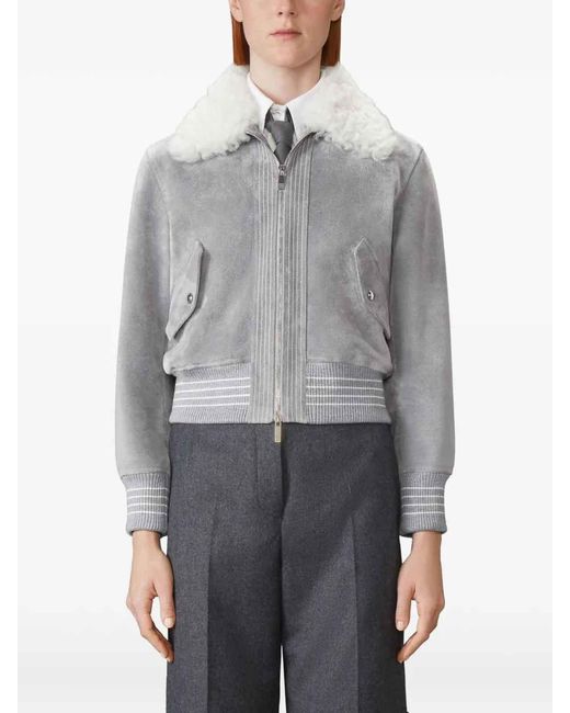Thom Browne Gray Leather Coat