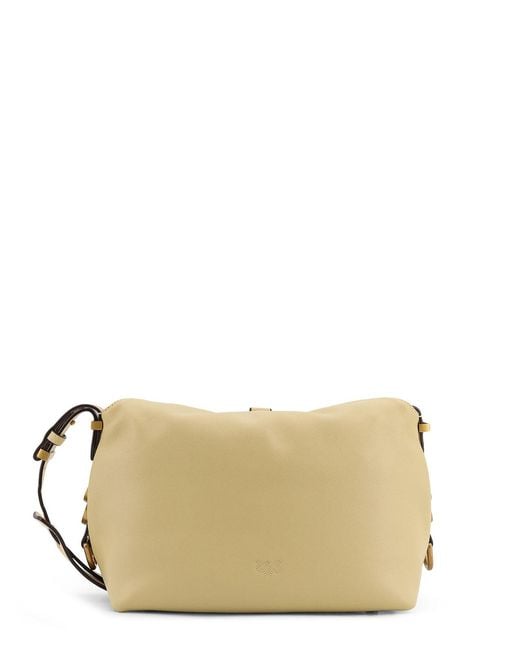 Pinko Natural Leather Shoulder Bag With Metal Logo Detail