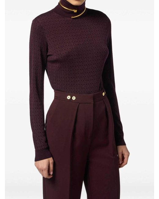 Elisabetta Franchi Purple Wool Blend Turtle-Neck Sweater