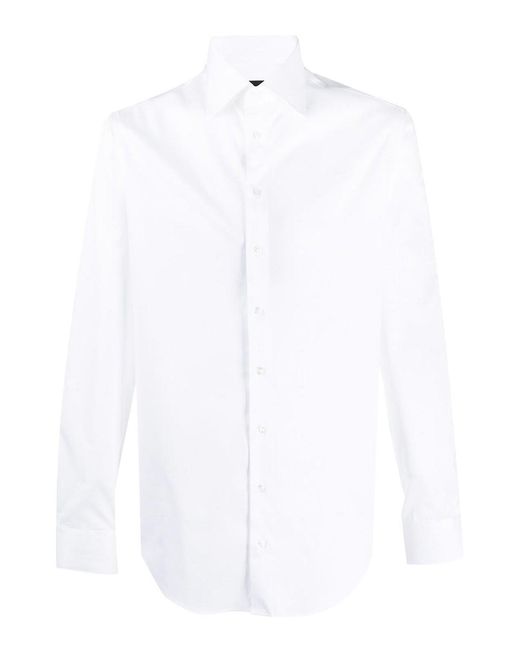 Giorgio Armani White Long-Sleeved Cotton Shirt for men