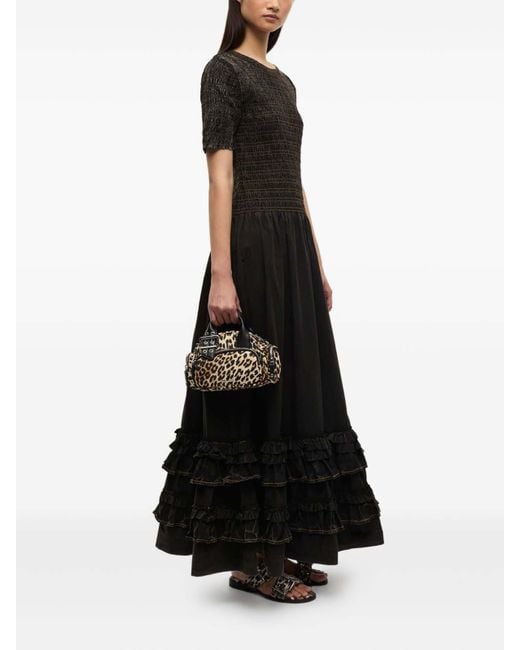 Ganni Black Leopard-Print Tote Bag