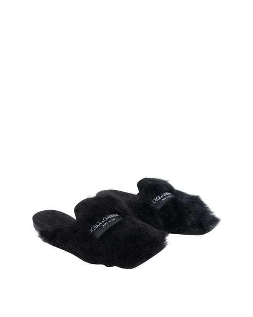 Dolce & Gabbana Black Shearling Slippers
