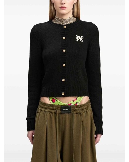 Palm Angels Black Pa Monogram-Inversia Cardigan