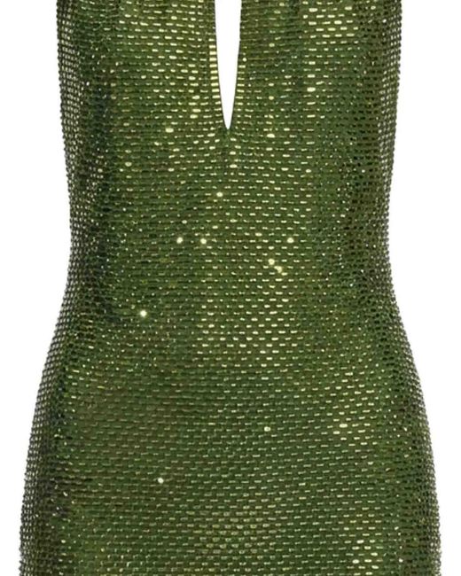 Self-Portrait Green Rhinestone Mini Dress