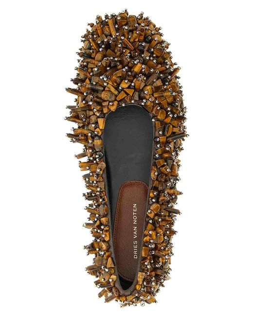 Dries Van Noten Brown Beaded Ballet Flats
