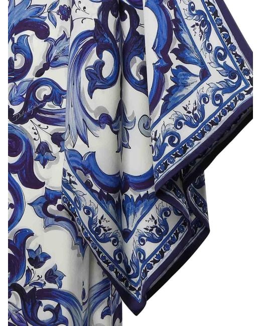 Dolce & Gabbana Blue Majolica-Print Charmeuse Long Dress