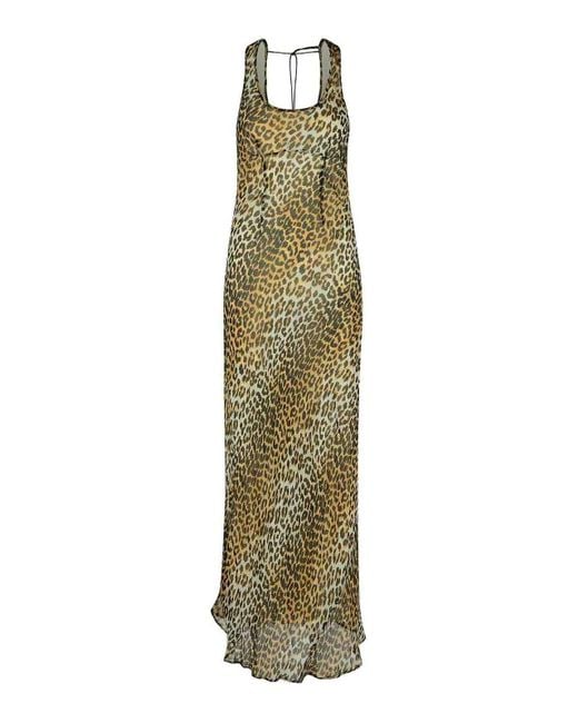 Ganni Green Leopard Print Viscose Long Dress