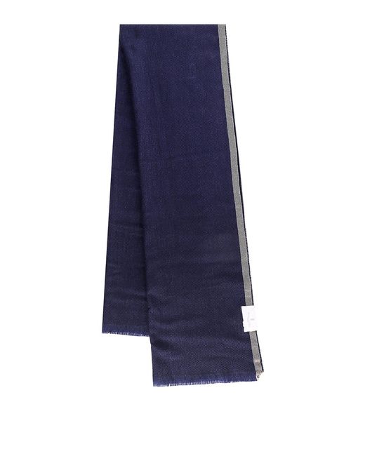 Brunello Cucinelli Blue Cashmere Scarf With Contrasting Profile for men