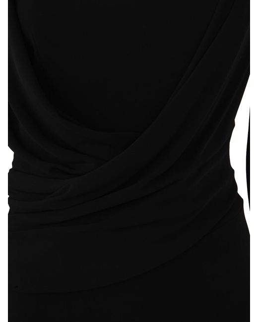 Alberta Ferretti Black Long Sleeves V Neck Midi Dress Clothing