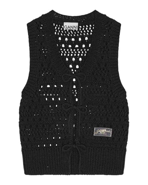 Ganni Black Cotton Mix Tie String Vest