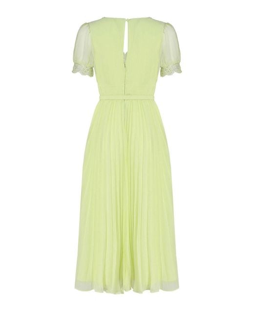 Self-Portrait Green Chiffon Midi Dress With Lace Detail