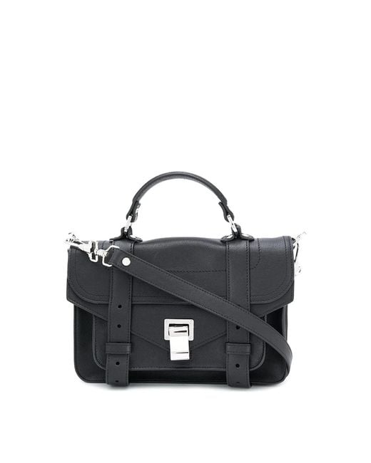 Proenza Schouler Blue Leather Flap Front Bag With Metal Tab Closure