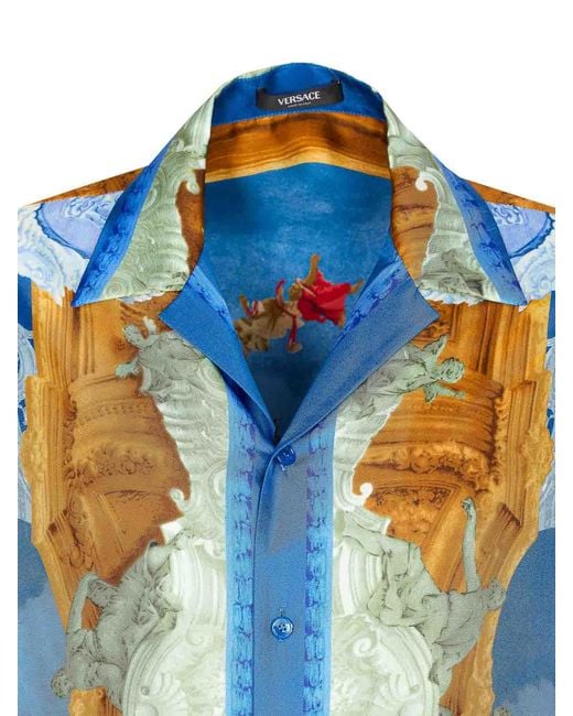 Versace Blue Affresco Print Shirt for men