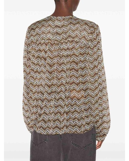 Isabel Marant Brown Advika Semi-Sheer Blouse With Patterns