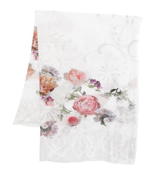 Faliero Sarti White Fosca Scarf With Flower Decoration
