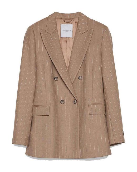 ERMANNO FIRENZE Brown Double-Breasted Pinstriped Jacket