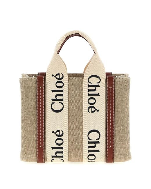 Chloé Natural Woody Small Linen Tote Bag