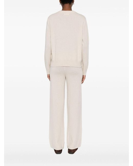 Soft Goat White Trousers And Sweater Cashmere Set