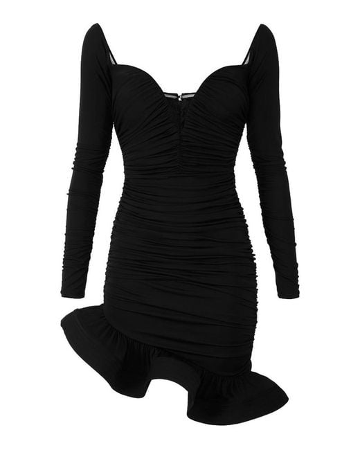 Elisabetta Franchi Black Short Dress With Ruffles