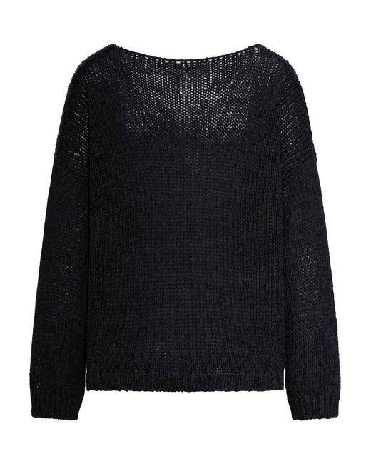 Roberto Collina Black Openwork Sweater With Dropped Shoulders