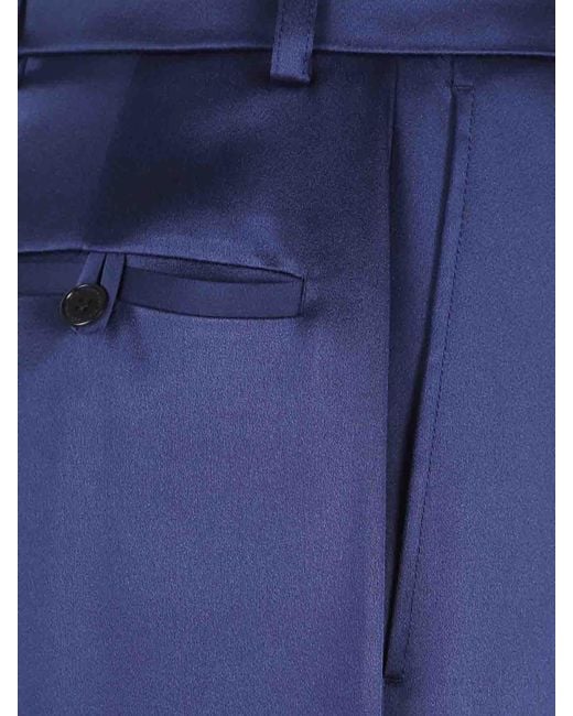 Stella McCartney Blue Satin Dropped Waist Straight Wide Leg