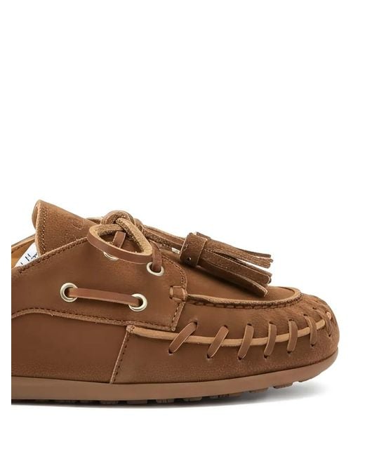 POSA Brown Boat Loafer Fringe Mules