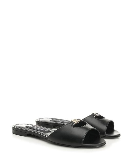 Dolce & Gabbana Black Leather Slides