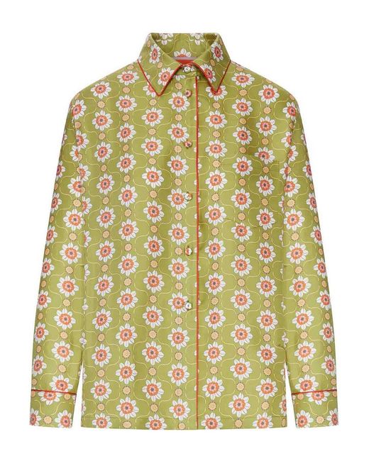 LaDoubleJ Yellow Silk Shirt With Floral Print