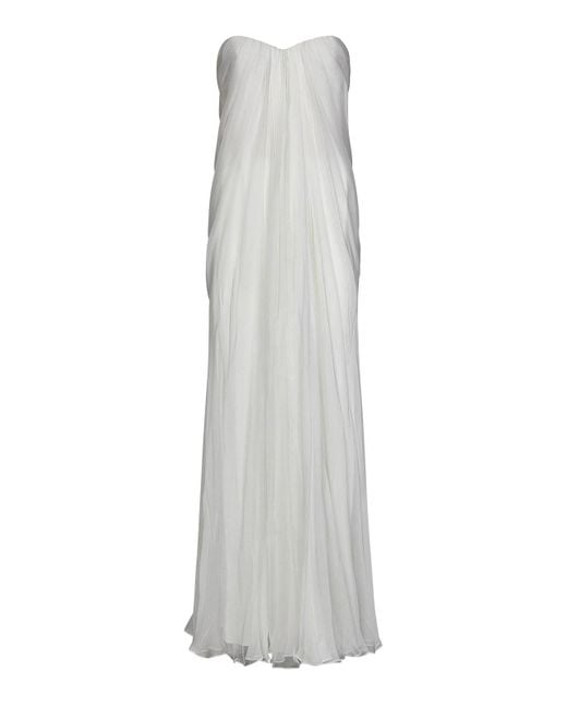 Alexander McQueen White Draped Silk Chiffon Bustier Dress