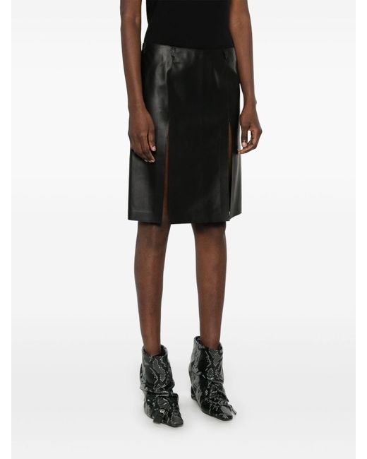 The Attico Black Leather Skirt With Front Slits