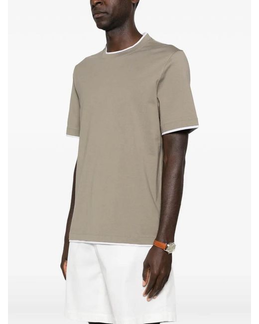 Brunello Cucinelli Natural T-Shirt With Faux-Layering for men