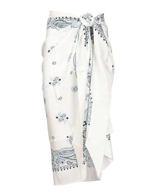 Ferragamo White Arabesque Print Silk Sarong
