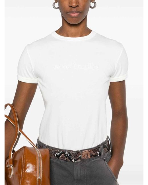 Acne White Logo Cotton T-Shirt