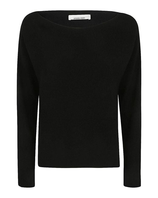 Liviana Conti Black Long Sleeves Asymmetric Sweater