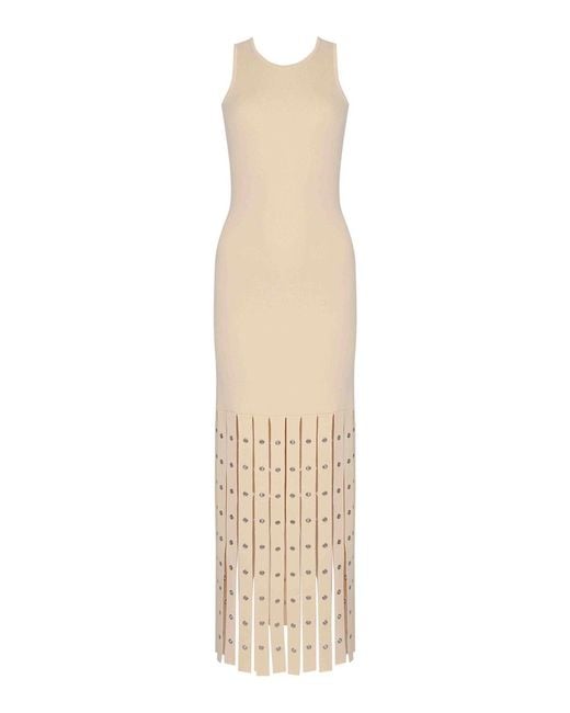 Patrizia Pepe Natural Viscose Knit Dress With Fringes
