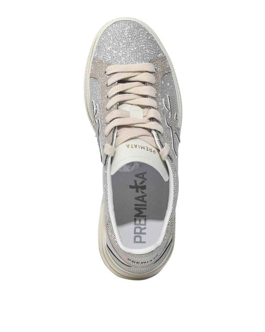 Premiata White Claudia 8132 Sneakers With Rhinestones