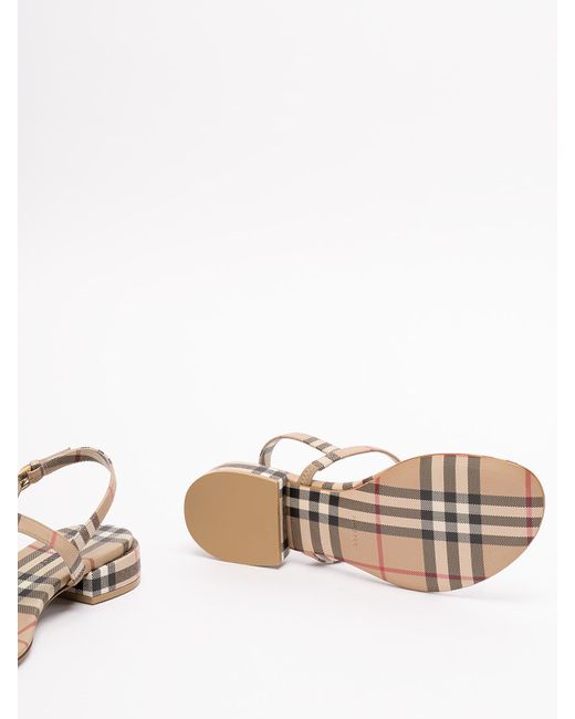 Burberry Natural `emily` Check Slide Sandals
