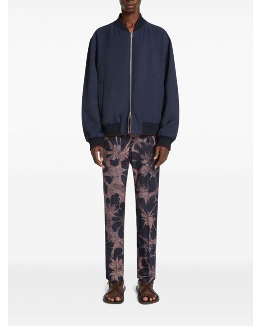 Dries Van Noten Blue Viscose Floral Trousers for men