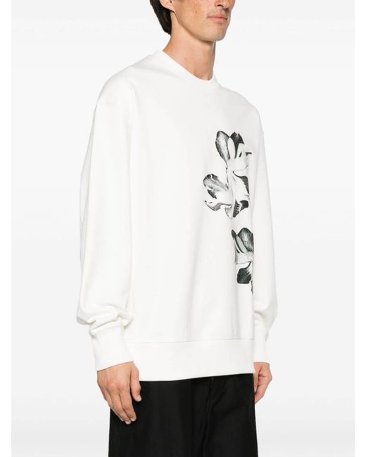 Y-3 White Floral-print Drop-shoulder Sweatshirt for men