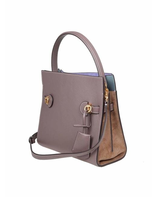 Tory Burch Lee Radziwill Small Bag In Dove Gray Leather